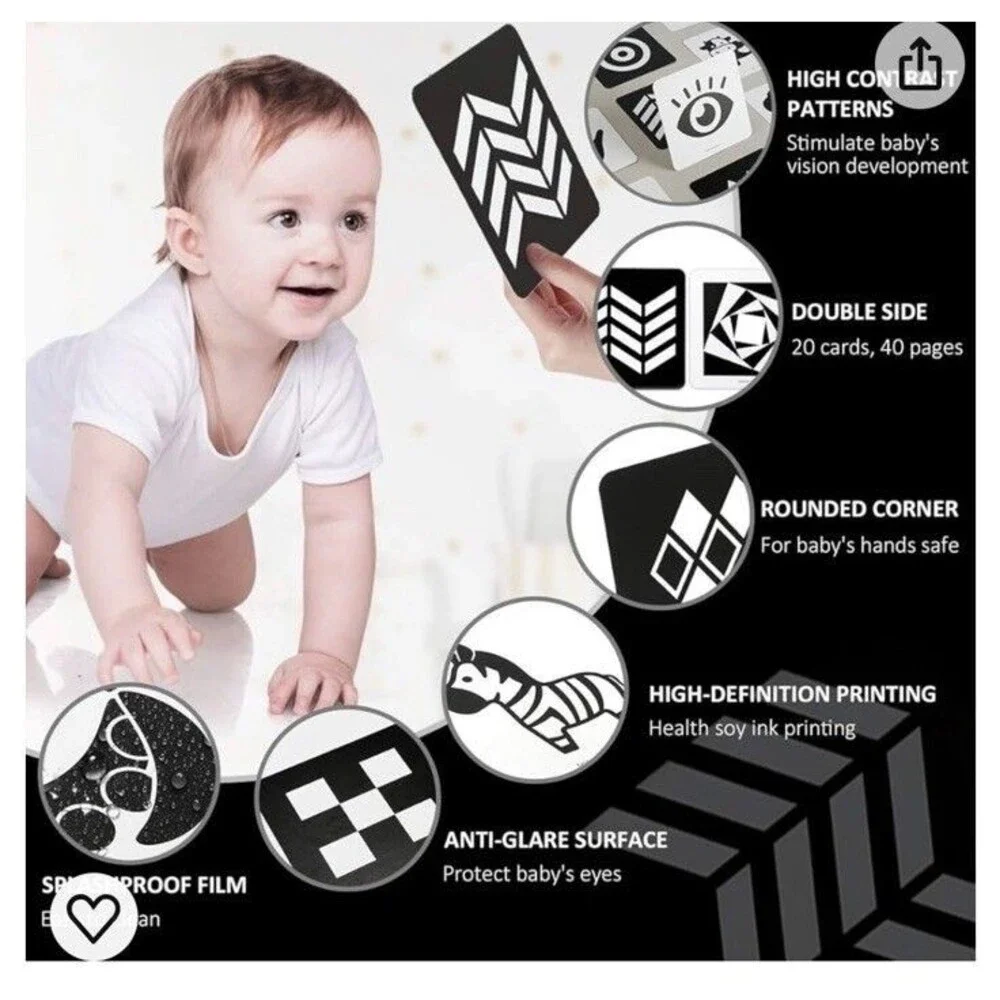 Lovevery & Beiens LOT of 3! Visual Stimulus B&W Cards, Book, Mirror Baby Develop